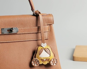 Handmade Leather Pumpkin Coach Bag Charm Keychain