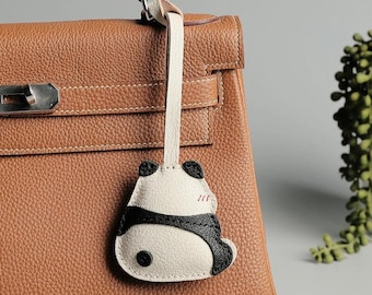 Handmade Leather Panda Bag Charm Keychain
