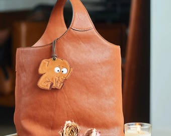 Handmade Elephant Keychain Tanned Leather Bag Charm for Handbags Backpacks and Keys Christmas Gift