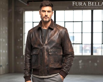 Vintage Distressed Brown Leather Jacket for Men