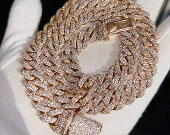 16mm Real VVS1 Lab Diamond Cuban Link Chain Hip Hop Chain, VVS Diamond Chain, BustDown Cuban Necklace, Rapper Miami Cuban Chain for Gift