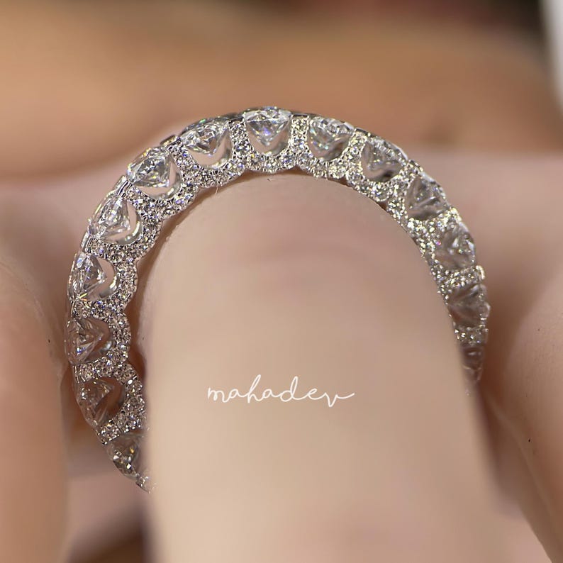 Diamond Wedding Band 10K 14K 18K Solid Gold Stacking Ring Half Eternity ...