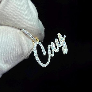 10K Gold Lab Grown Diamond Name Necklace, Personalized Pendant Necklace, Bling Name Necklace Script Name Ice Out Jewelry lab diamond pendant