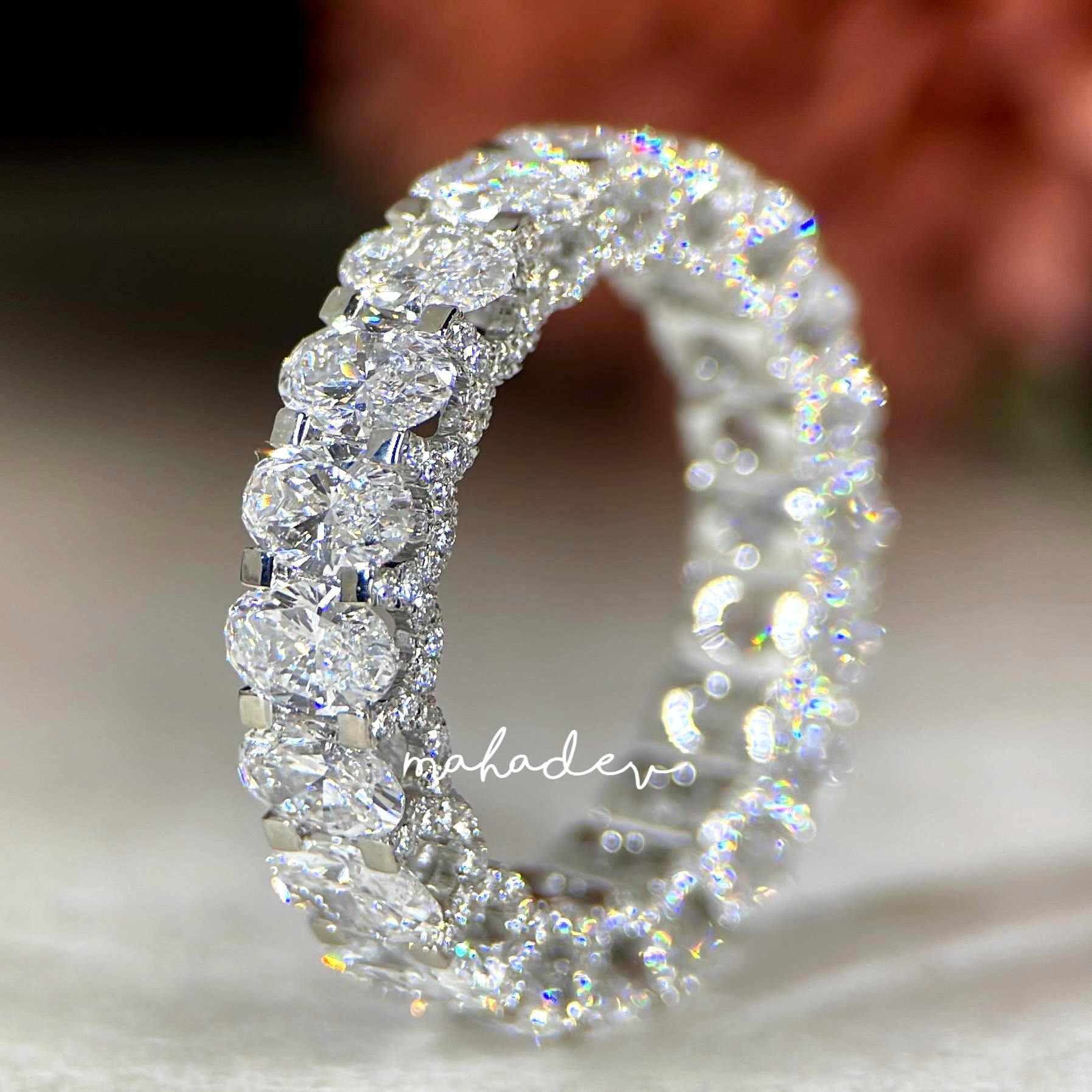 Diamond Wedding Band 10K 14K 18K Solid Gold Stacking Ring Half Eternity ...