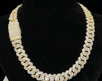 14mm Real VVS1 Lab Diamond Cuban Link Chain Hip Hop Chain VVS Diamond Chain BustDown Cuban Necklace Rapper Miami Cuban Chain for Gift chain