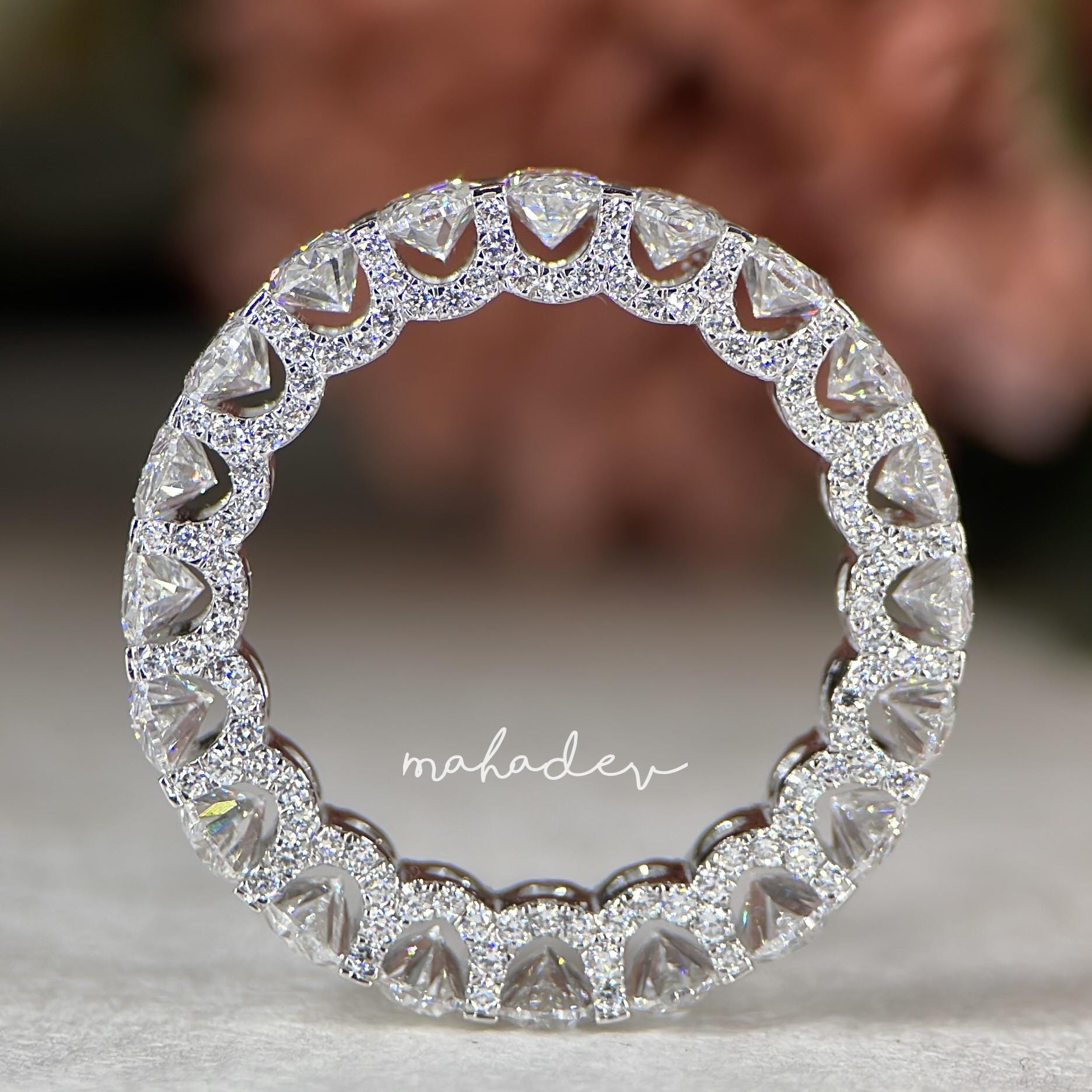 Diamond Wedding Band 10K 14K 18K Solid Gold Stacking Ring Half Eternity ...