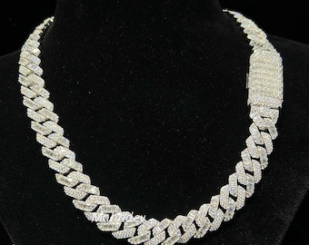 14mm VVS Moissanite Diamond Cuban Link Chain, 925 Silver Hip Hop Necklace