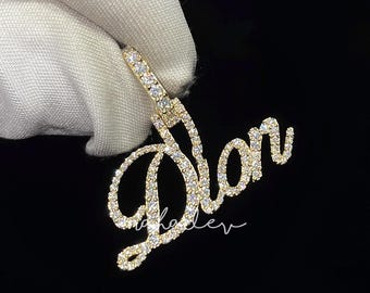 Diamond Initial Pendant Necklace, 14k Solid Gold, White Natural Diamond, Small Name Pendant, Small Initial Charm, Mini Letters Name Pendants
