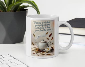 Taza de té inspiradora, tetera de acuarela, regalo positivo