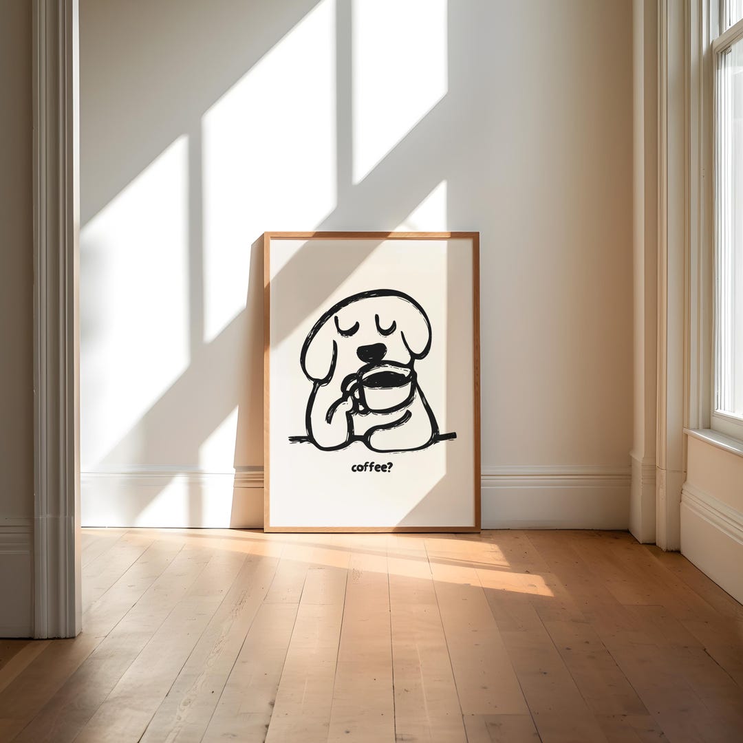 Dog Coffee Wall Art Print, Cute Dog Illustration “coffee?”, Coffee ...