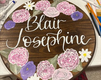 custom floral nursery name sign