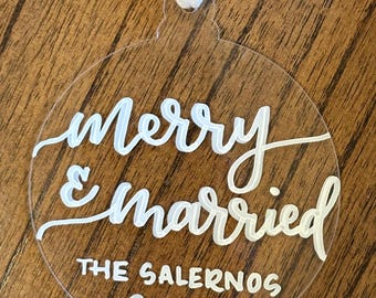 merry + married christmas ornament