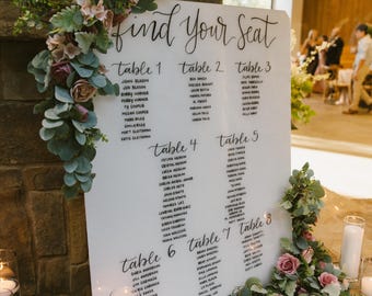 custom hand-lettered acrylic seating chart