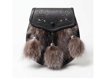 Brown Fur Sporran Leather Flap Scottish Kilt Sporran with 3 Tassels