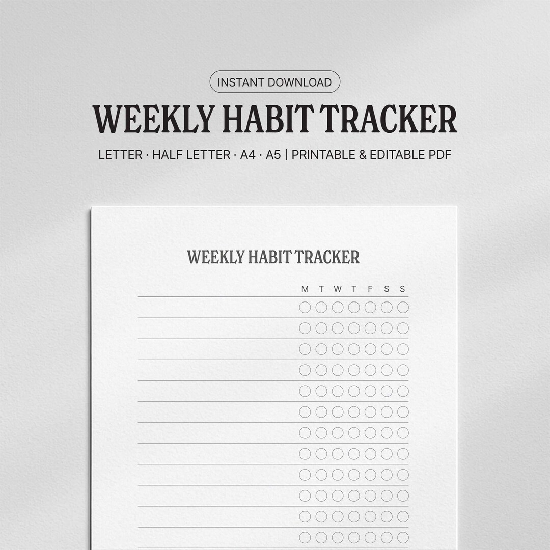 Weekly Habit Tracker Printable | Task Tracker Planner Inserts Fillable ...