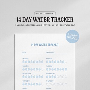 Weekly Water Tracker Log | 14 Day Challenge Hydration Habit Tracker (Letter · Half · A4 · A5)