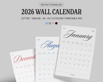 2026 Large Wall Calendars | Minimalist Monthly Planner & Printable Calendar Template (Letter · 11x17 · A4 · A3)