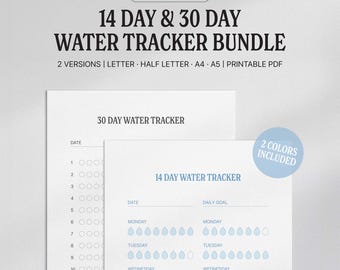 Weekly & Monthly Water Tracker Set | Water Intake Hydration Log Printable (Letter · Half · A4 · A5)
