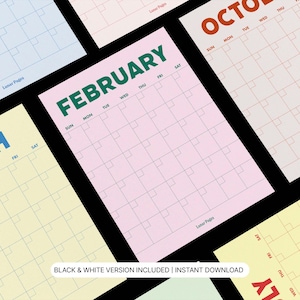 Large Colorful Wall Calendars | Perpetual Calendar Template | Monthly Planner Printable (Letter · 11x17 · A4 · A3)