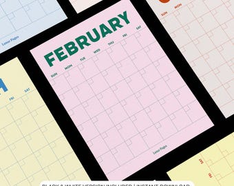 Large Colorful Wall Calendars | Perpetual Calendar Template | Monthly Planner Printable (Letter · 11x17 · A4 · A3)