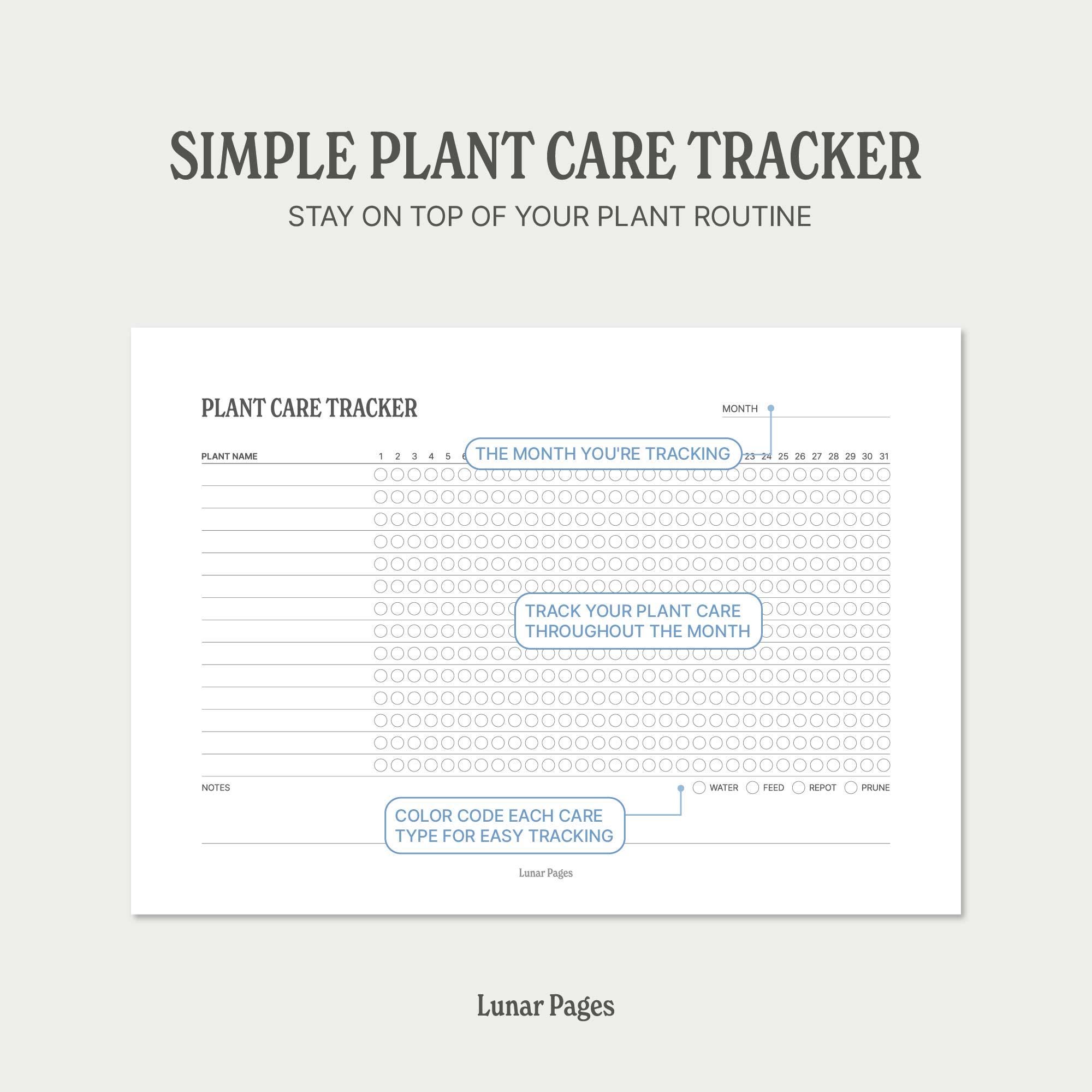 Plant Care Tracker Printable | Simple Garden Planner | Watering Log PDF ...