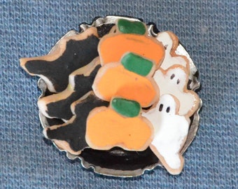 Dollhouse Miniature Food - One Inch Scale Iced Halloween Cookies - Pumpkin Bat Ghost - On Plate - Removable