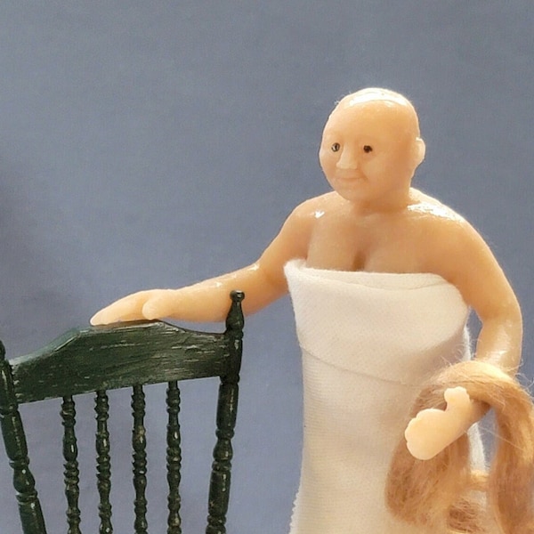 Dollhouse Miniature Doll, Middle Aged Woman, Unpainted Full Body Silicone, Flexible