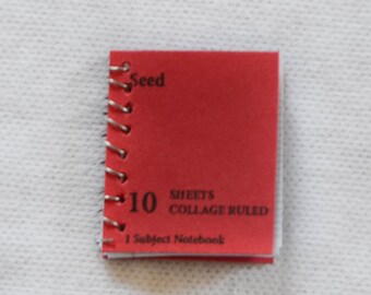 Dollhouse Miniature Red Spiral Notebook with Lined Pages - Really Opens