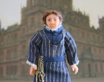 1/12 Scale Downton Abbey "Mrs. Hughes" Posable Dollhouse Miniature Woman Housekeeper Doll - Handmade OOAK Polymer Clay