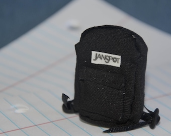 Dollhouse Miniature Black Backpack with Functioning Pockets and Realistic Straps
