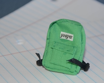 Dollhouse Miniature Green Backpack with Functioning Pockets and Realistic Straps