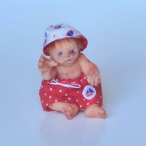 One Inch Scale Dollhouse Doll, Sitting Baby Boy, Full Body Silicone, Flexible, Blue Eyes, Red Hair - Baby Patrick