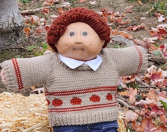 Cabbage Patch Clothes - Handmade for 16" Boy Dolls - Fall Pullover Pumpkin Sweater