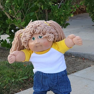 Cabbage Patch Doll Clothes - for 16" - 18" Girl Dolls - Yellow and White T-Shirt - Handmade