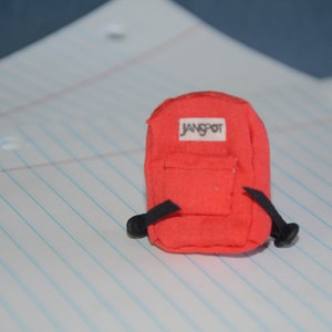 Dollhouse Miniature Red Backpack with Functioning Pockets and Realistic Straps