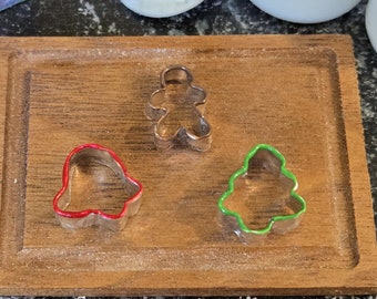 Dollhouse Miniature Christmas - Aluminum Cookie Cutter Set - Christmas Tree, Gingerbread Man, & Bell