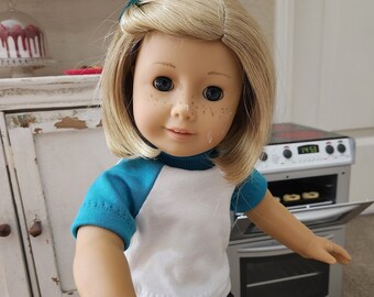 18" Boy or Girl Doll Clothes - Fits American Doll - Gotz - Teal and White T-Shirt - Handmade