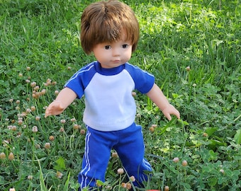 18" Boy Doll Clothes - Fits American Doll - Götz - Blue and White Sweats Outfit - Handmade