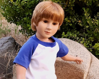 23" Boy Doll Clothes - Fits My Twinn - Blue and White T-Shirt - Handmade