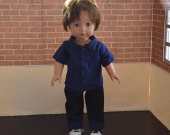 18" Boy Doll Clothes - Blue and Black Check Outfit - Jeans, Shirt - Handmade - Fits American Doll, Götz, Madame Alexander, Our Generation