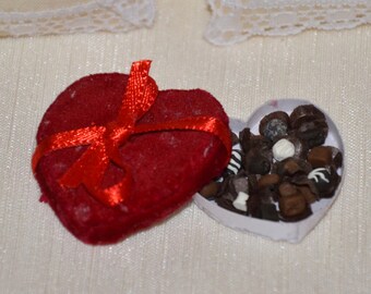 Dollhouse Miniature Valentine Food - One Inch Scale - Velveteen Heart Box of Chocolates