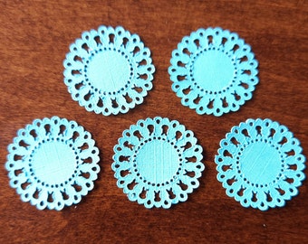 Dollhouse Miniature Paper Doilies with Bunny Pattern, Set of 5 Blue