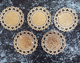 Dollhouse Miniature Paper Doilies with Heart Pattern, Set of 5 Gold