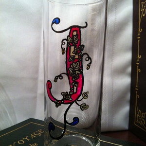 Initial J Handpainted Illumintated Letter Celtic Style 12 oz. Glass image 1