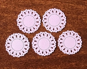 Dollhouse Miniature Paper Doilies with Bunny Pattern, Set of 5 Pink