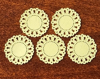 Dollhouse Miniature Paper Doilies with Bunny Pattern, Set of 5 Yellow