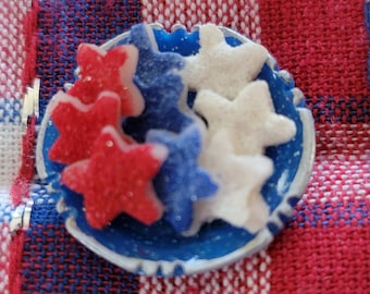 Dollhouse Miniature Food - One Inch Scale 4th of July Sprinkle Cookies - Stars - On Plate - Removable