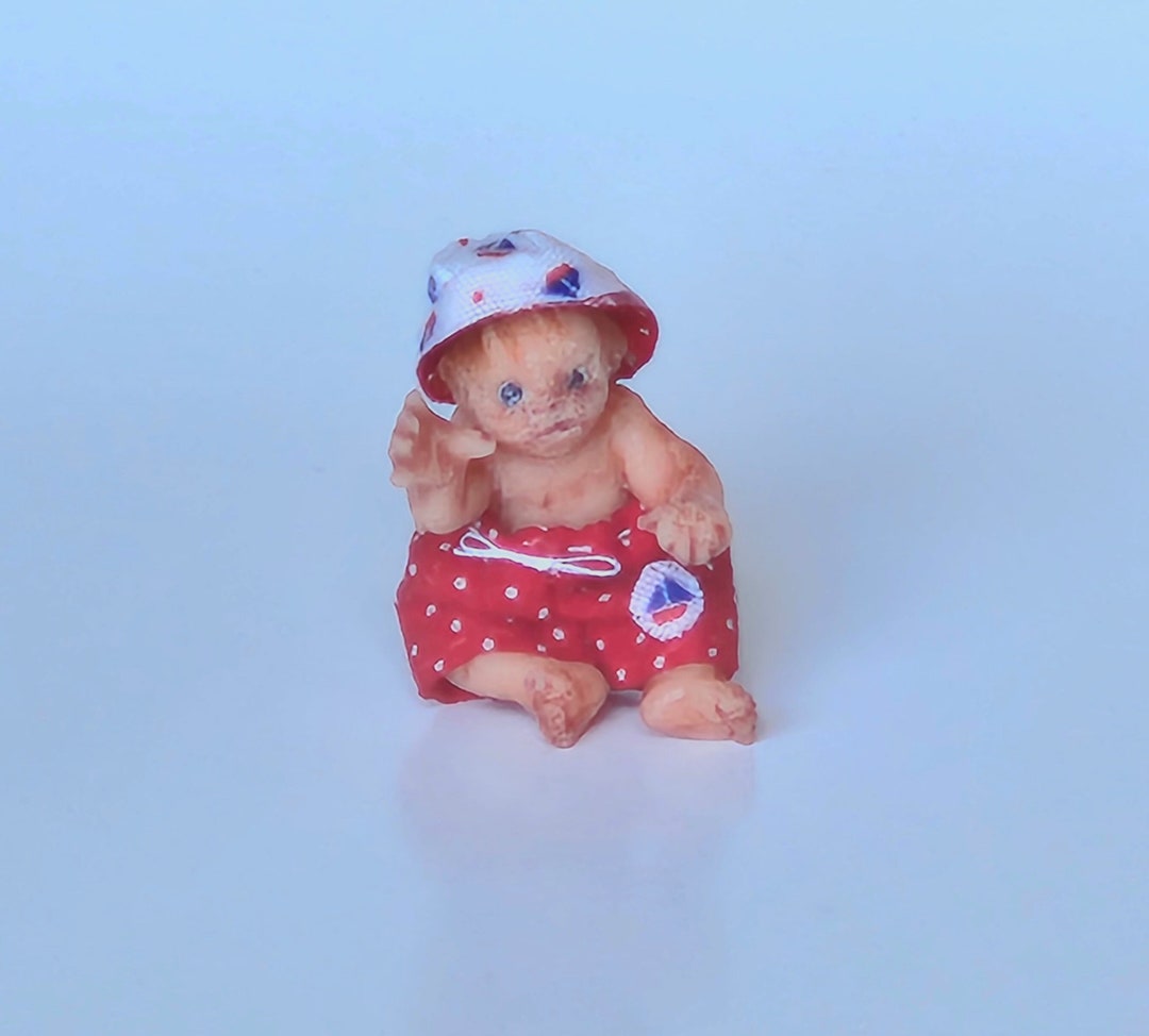 One Inch Scale Dollhouse Doll, Sitting Baby Boy, Full Body Silicone ...