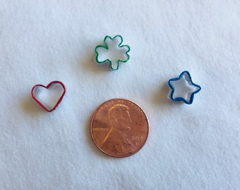 Dollhouse Miniature Cookie Cutter Set - Valentine’s Heart, St. Patrick’s Shamrock, and 4th of July Star
