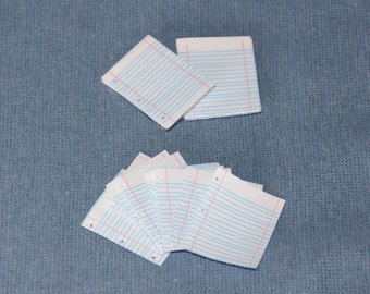 Dollhouse Miniature Package of Lined School Paper - 10 Sheets - With Holes for Binder - 1/12 Scale